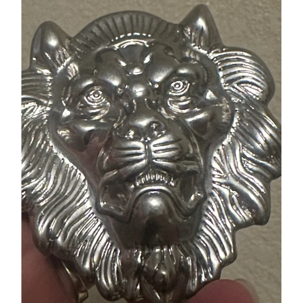 Lion Head Belt Buckle Silver Tone Metal 3D Sculpted Animal Design Mens Fierce